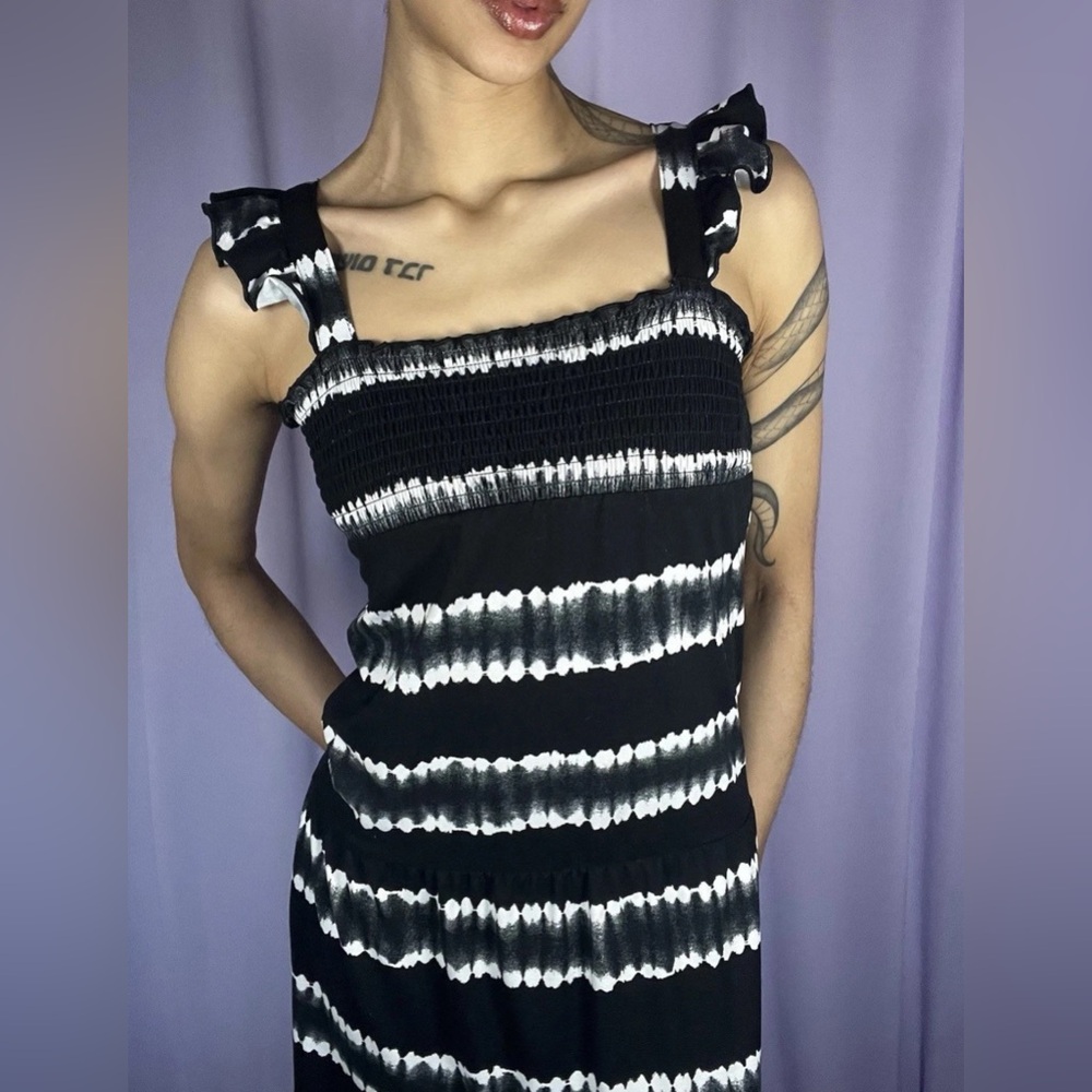 Wonder Nation Black Tiered Striped Ruffled Sundress Womens Size S Boho Grunge
